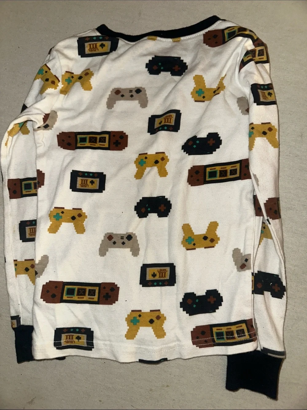 Kids' Game Controller Print Long Sleeve Pajama Top - White, Black, Yellow